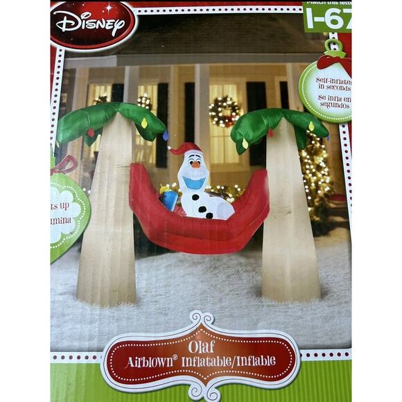 Gemmy Santa Frozen Olaf Inflatable Airblown In Hammock Lighted Christmas Palm - Picture 2 of 5